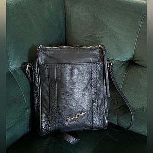 Junior Drake Black Leather Crossbody Purse